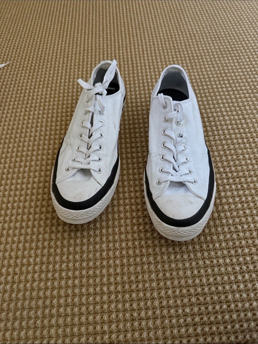 Moncler White Sneakers with Black Trim